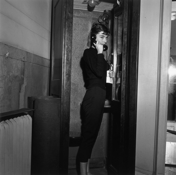 Audrey Hepburn in a phone booth