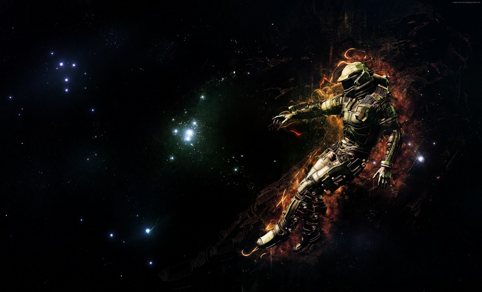 Astronaut in space with fiery aura 4K