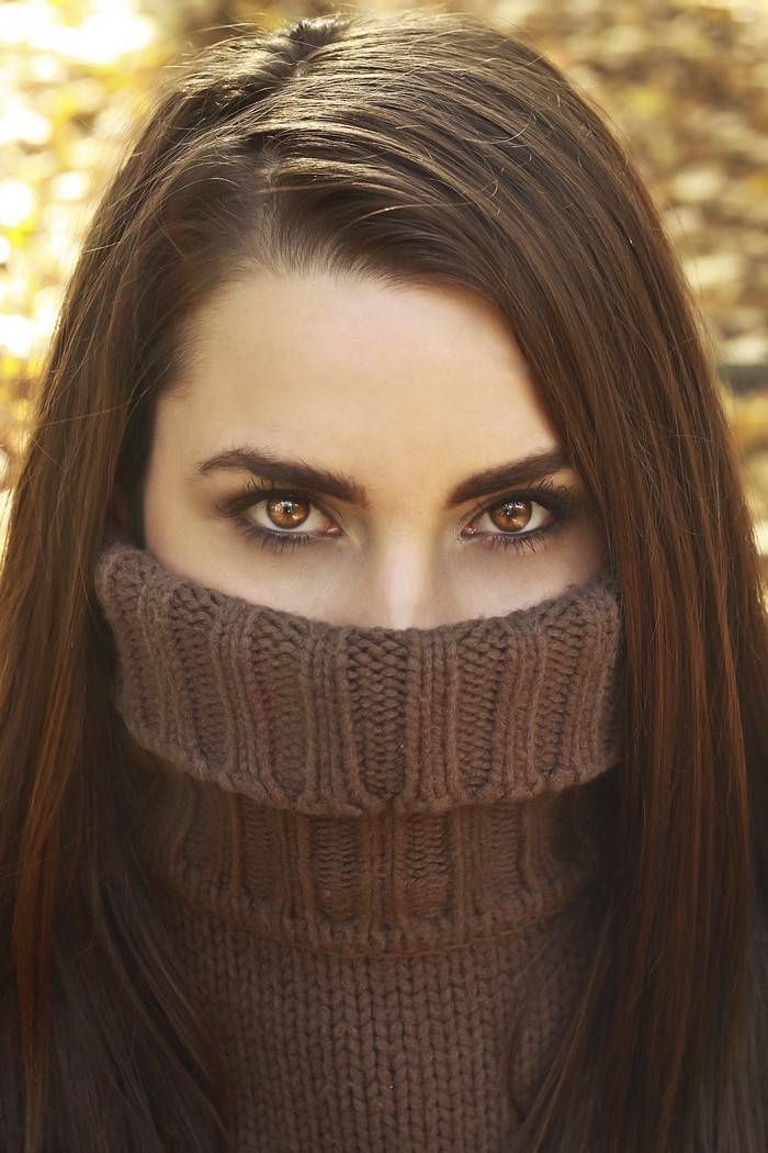 Brunette Woman with Brown Eyes in Fall Sweater