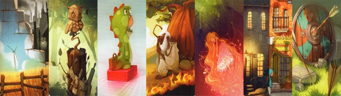 Dixit board game art with fantasy characters and scenes