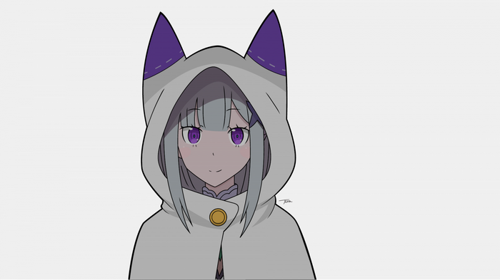Emilia from Re:Zero wearing a hooded cloak