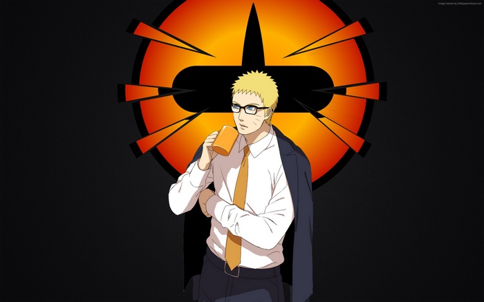 Naruto Uzumaki from Naruto drinking from a mug
