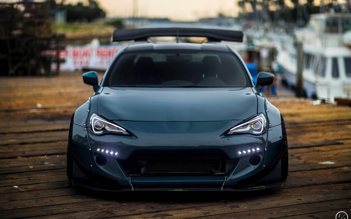 Modified Subaru BRZ with widebody kit and spoiler