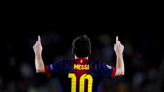 Lionel Messi Celebrating with Raised Hands