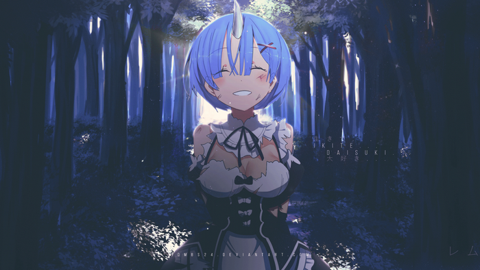 Rem from Re:Zero in a dark forest