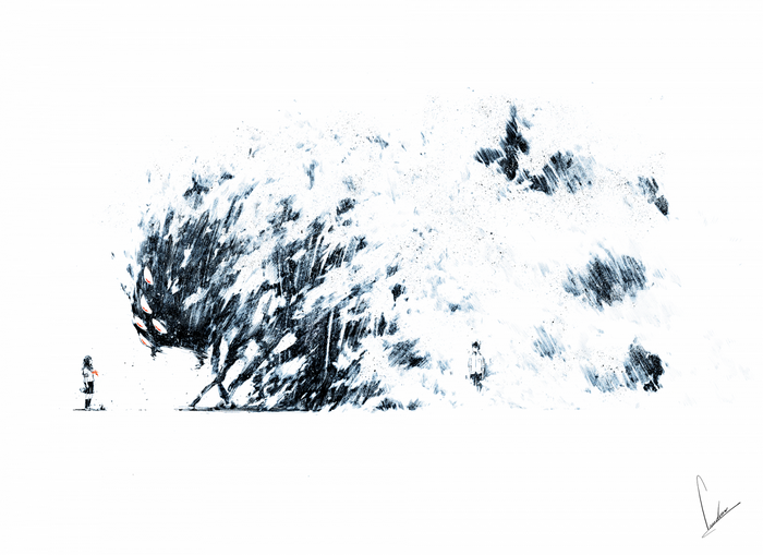 Yoru no Bakemono: A girl and a monster in a desolate landscape