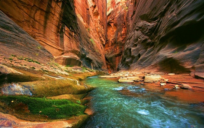 River flowing through a narrow sandstone canyon
