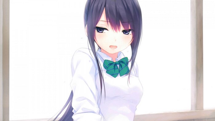 Anime girl with black hair and green bow