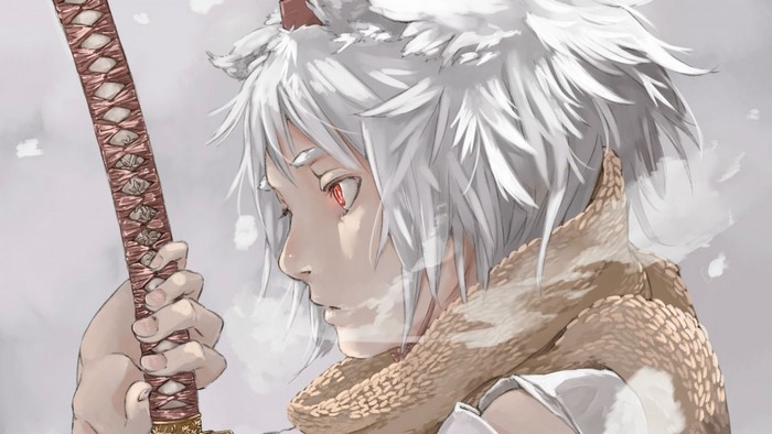 Inubashiri Momiji from Touhou holding a katana