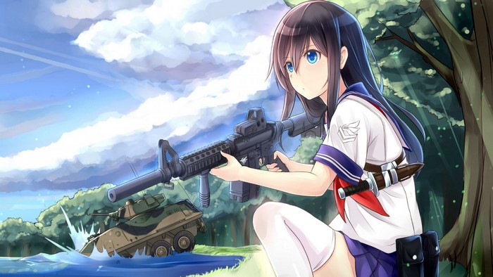 Anime girl with rifle and tank