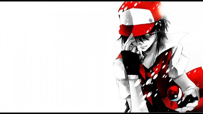 Red from Pokemon holding a Pokeball