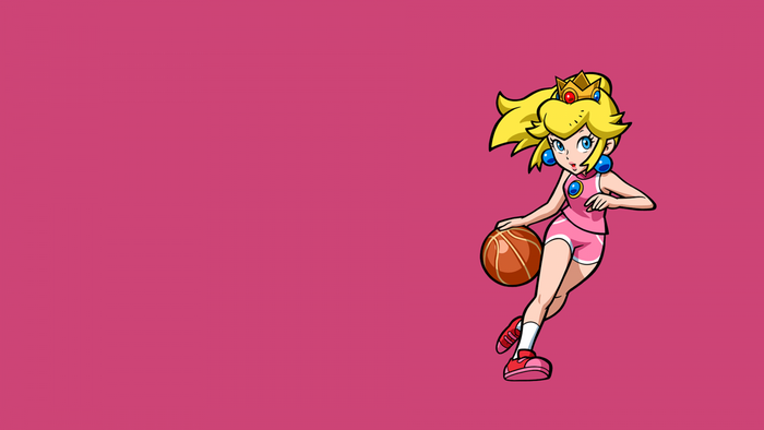 Princess Peach from Super Mario playing basketball