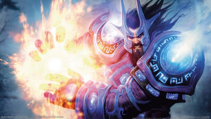 Mage casting fire and ice spells from World of Warcraft