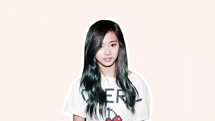 Tzuyu from Twice wearing a white t-shirt