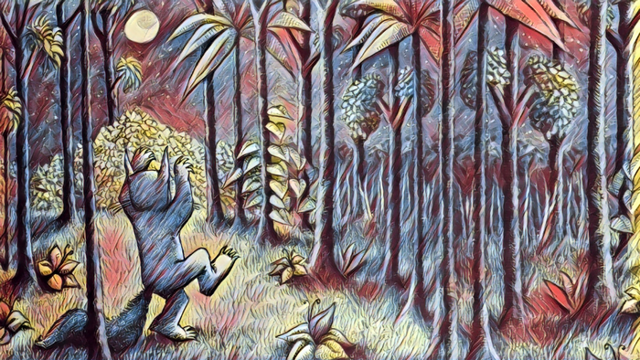Max from Where the Wild Things Are in a forest