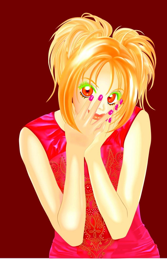 Anime girl with blonde hair covering her mouth