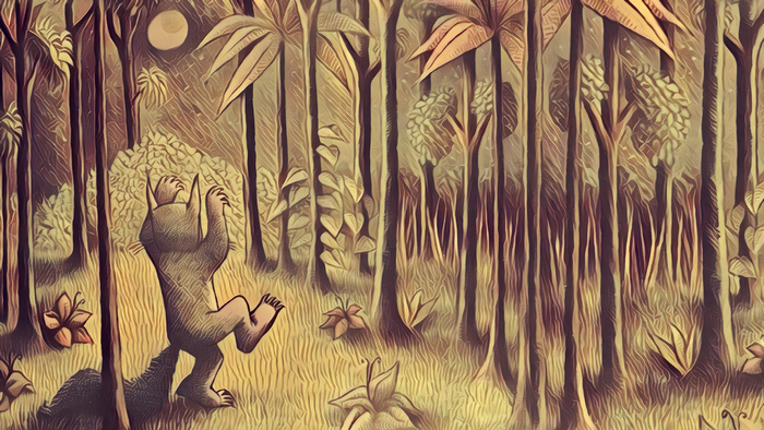 Max from Where the Wild Things Are in a forest