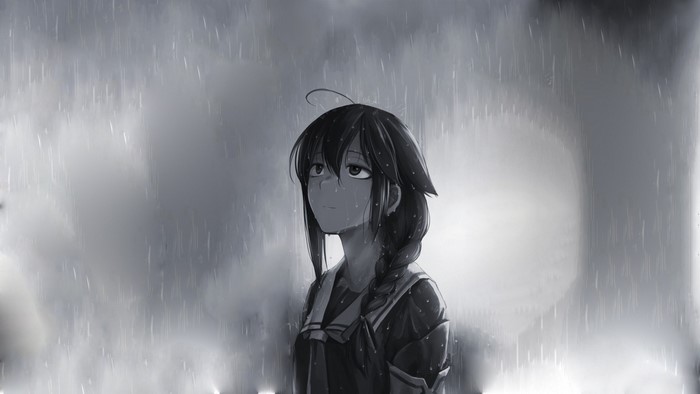 Anime girl in the rain