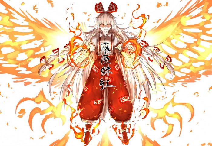 Fujiwara no Mokou from Touhou with fire wings