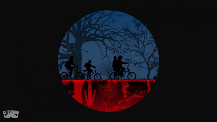 Stranger Things illustration of kids on bikes