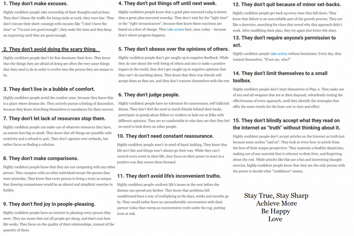 Motivational List: Traits of Highly Confident People