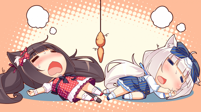Chibi Neko Para girls reaching for a treat