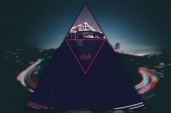 Abstract triangle with building and text
