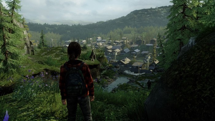 Ellie from The Last of Us in a village valley