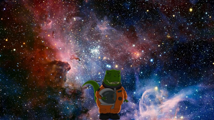 Astronaut Tyrannosaurus Rex in Space Nebula