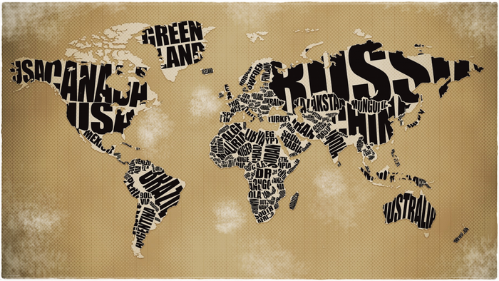 World map made of country names