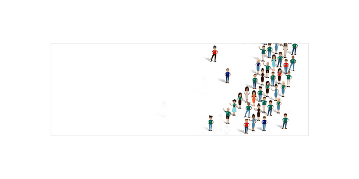 Group of cartoon people standing in a line