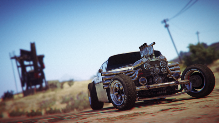 Rat Rod car in a desert landscape, Grand Theft Auto V