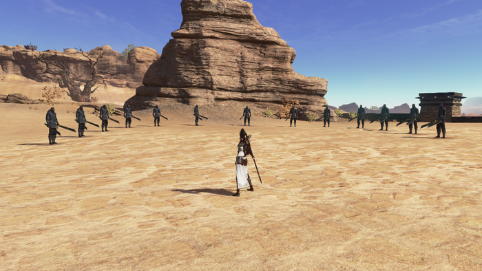 Desert landscape with warriors in formation