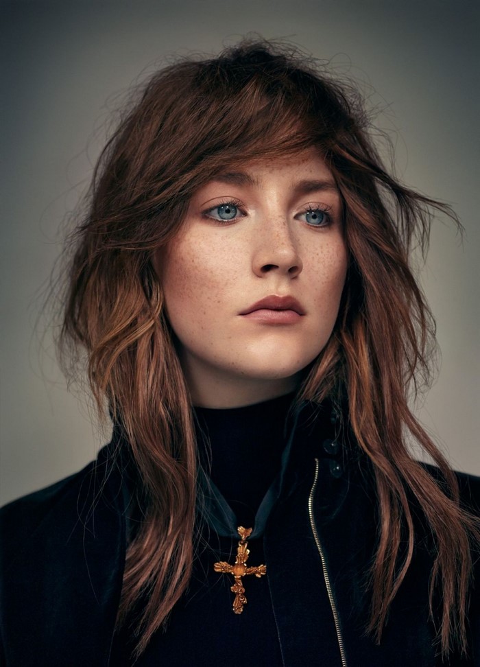 Saoirse Ronan portrait with cross necklace
