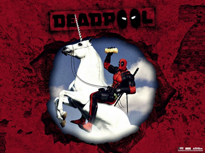 Deadpool on a Unicorn from Marvel Comics