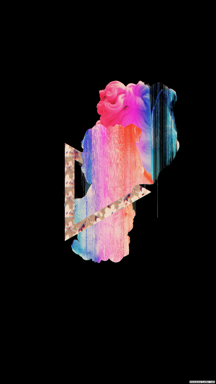 Abstract glitch art with pink, blue, and red colors