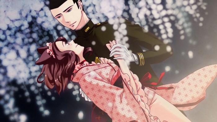 Anime couple dancing in the snow