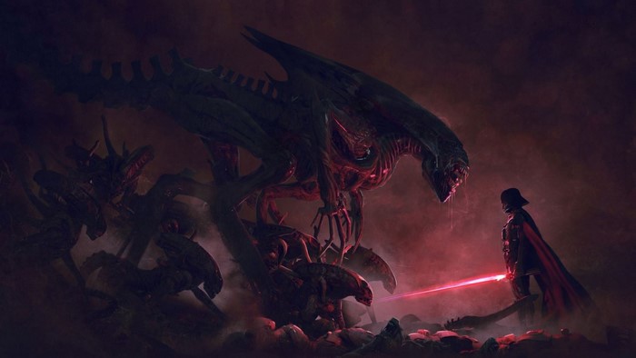 Darth Vader fighting Xenomorphs