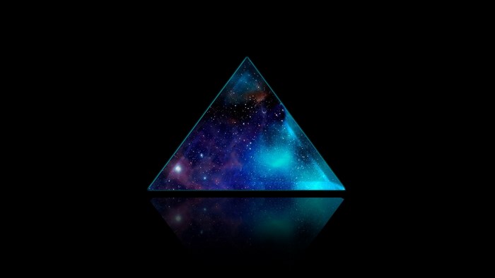 Galaxy triangle with reflection on black background