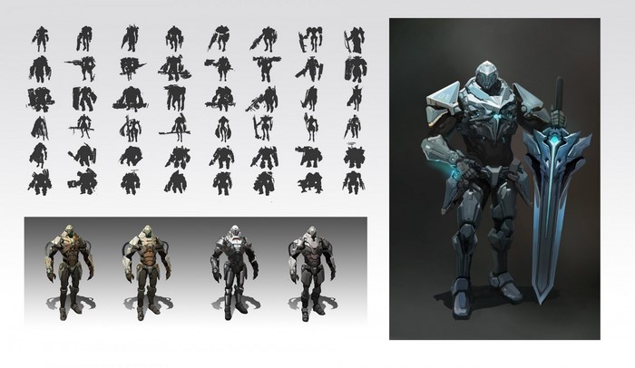Robot character concept art and sketches