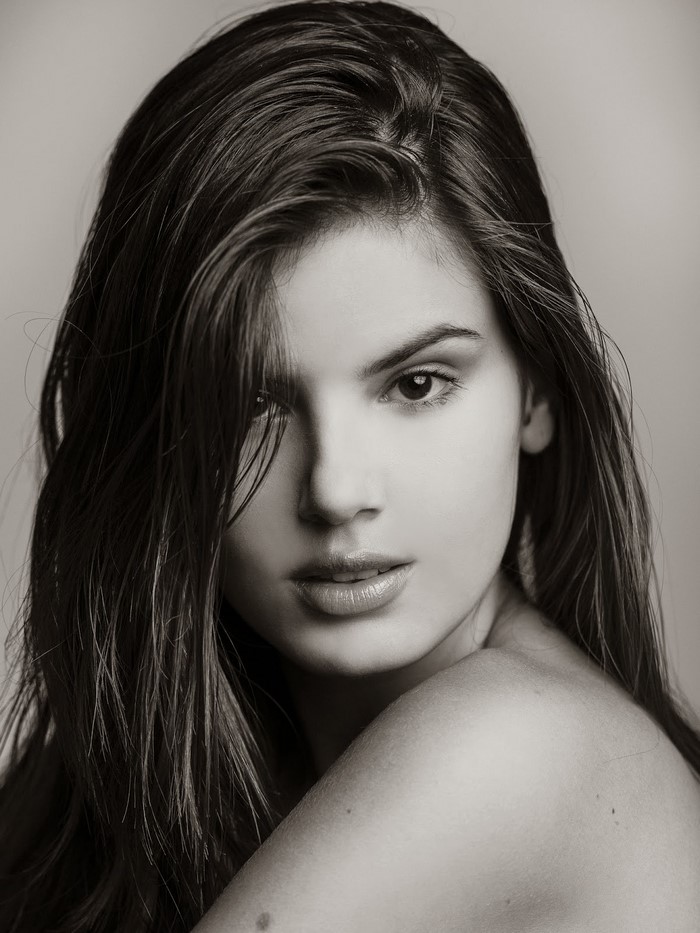 Monochrome Portrait of Camila Queiroz with Long Hair