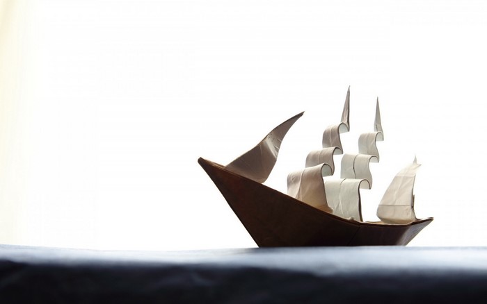 Origami ship with sails