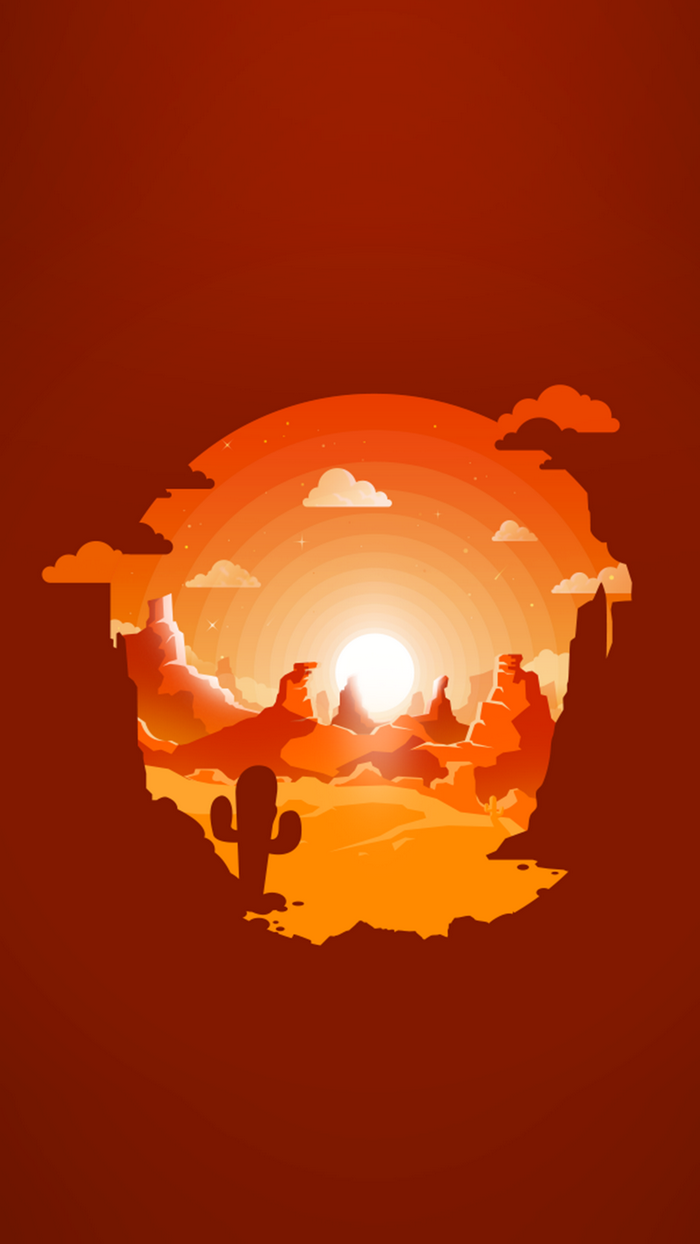 Desert landscape with sun and rock formations
