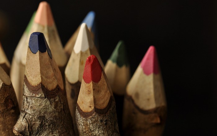 Macro shot of colorful wooden pencils