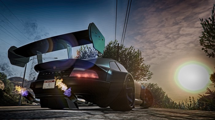 Car with flames coming out of exhaust pipes