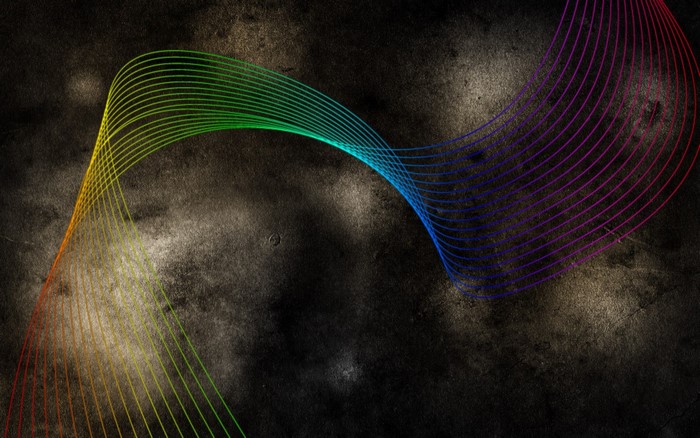 Rainbow wave lines on a dark textured background