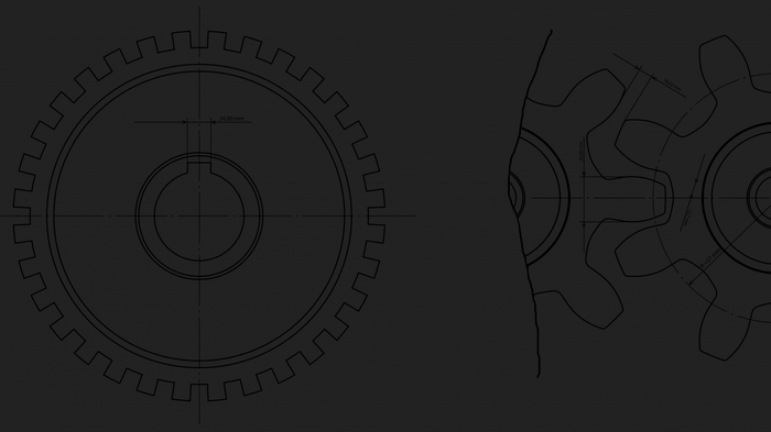 Technical drawing of gears and a shaft