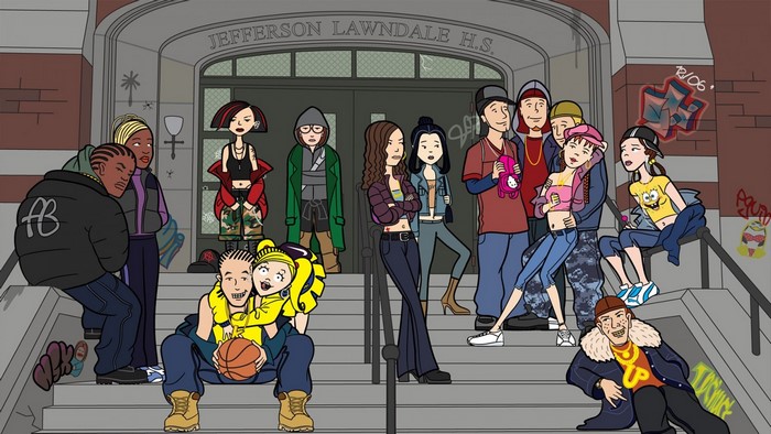 Daria characters outside Jefferson Lawndale High School