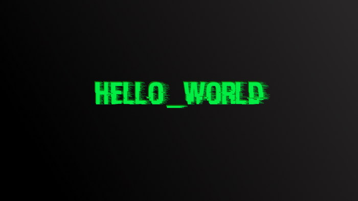 Glitch art typography "HELLO_WORLD" in green