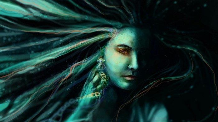Fantasy art of a woman with flowing hair